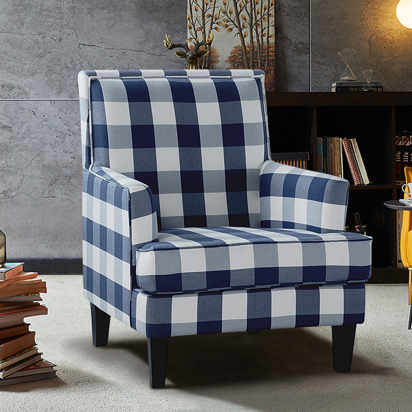 Filton Upholstery Armchair with Buffalo Check in Navy Furniture > Chairs > Arm Chairs, Recliners & Sleeper Chairs 14 Karat Home Navy