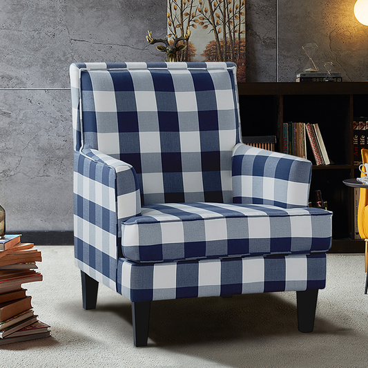 Filton Upholstery Armchair with Buffalo Check in Navy Furniture > Chairs > Arm Chairs, Recliners & Sleeper Chairs 14 Karat Home Navy