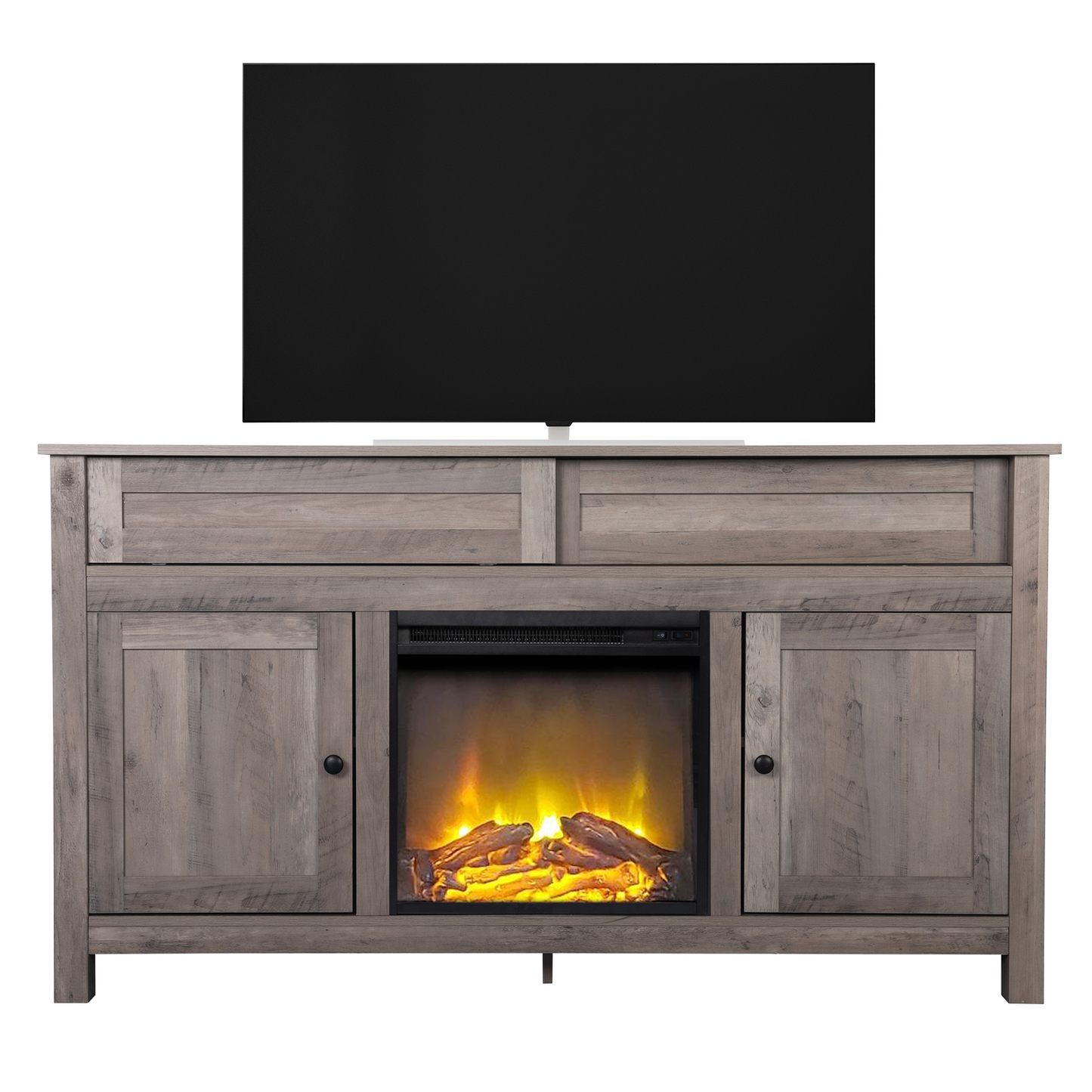 TV Stand with Fireplace, 58" Electric Fireplace Heater TV Stand for 65" Tvs, Wood Fake Fireplace Heater, Electric Fireplace Entertainment Center, Rustic Brown Furniture > Cabinets & Storage > Ironing Centers SESSLIFE Taupe Color