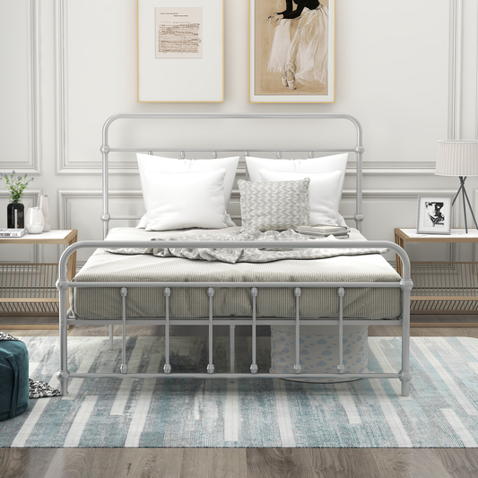 YOFE Full Size Heavy Duty Metal Platform Bed with Slats Support & Center Support Legs, Platform Bed with Iron Headboard and Footboard, Simplistic and Modern, Silver, D311 Furniture > Cabinets & Storage > Ironing Centers YOFE Silver