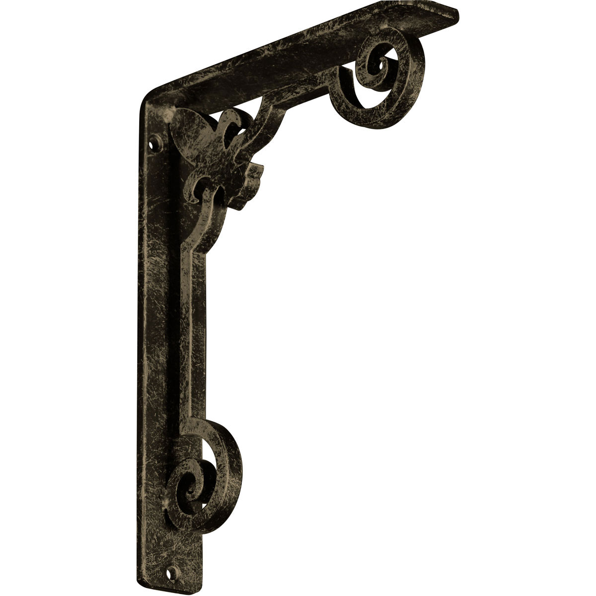 1 1/2"W X 10"D X 12"H Fleur De Lis Wrought Iron , (Single Center Brace), Antiqued Brass Furniture > Cabinets & Storage > Ironing Centers Ekena Millwork 1 1/2"W x 7 1/2"D x 10"H Antiqued Pale Gold