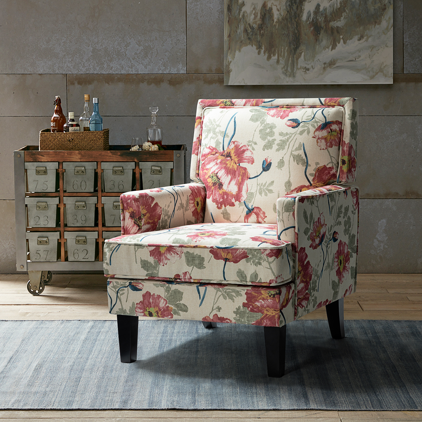 Filton Upholstery Armchair with Buffalo Check in Navy Furniture > Chairs > Arm Chairs, Recliners & Sleeper Chairs 14 Karat Home Red