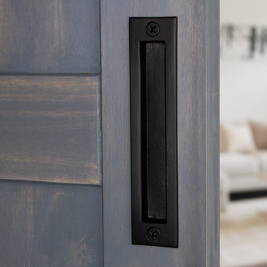 Ageless Iron Bd_Flpull Rustic Black Cast Iron 8"" Center to Center Single Sliding Barn