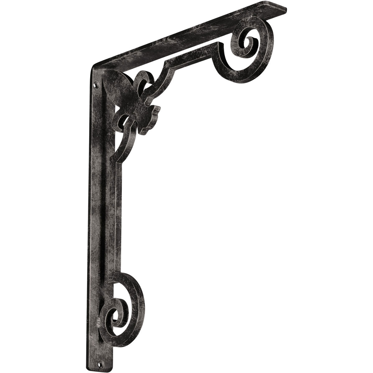 1 1/2"W X 10"D X 12"H Fleur De Lis Wrought Iron , (Single Center Brace), Antiqued Brass Furniture > Cabinets & Storage > Ironing Centers Ekena Millwork 1 1/2"W x 12"D x 15"H Antiqued Warm Silver