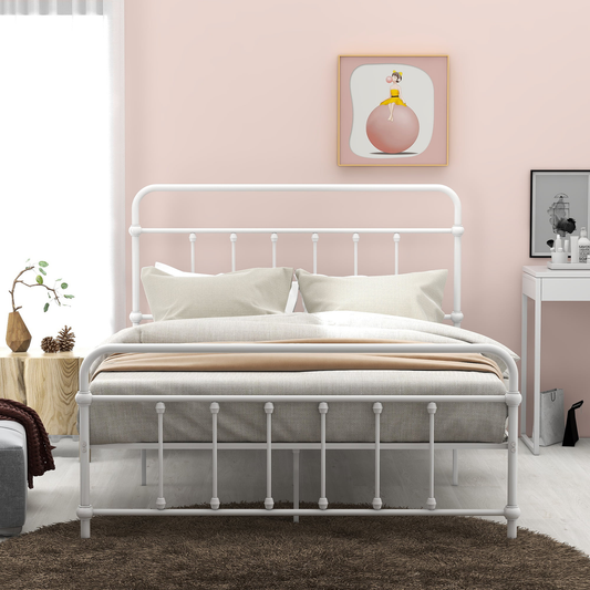 YOFE Full Size Platform Bed Frame, Heavy Duty Metal Platform Bed with Slats Support & Center Support Legs, Platform Bed with Steel Headboard and Footboard, Modern Style, White, D310 Furniture > Cabinets & Storage > Ironing Centers YOFE White