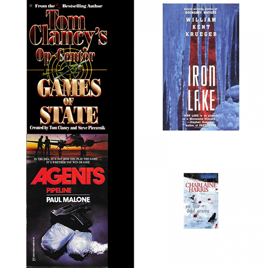 Assorted Novels Paperback Book Bundle (4 Pack): Games of State Tom Clancys Op-Center, Book 3 Mass Market Paperback, Iron Lake Cork Oconnor Mystery Series Mass Market Paperback, Pipeline Agents, Book 2
