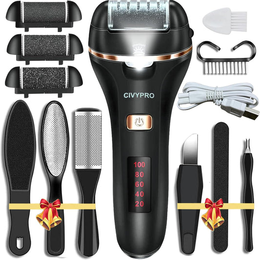 Electric Foot Callus Remover Long Service Time -Ideal Gift, Professional Pedicure Tools, IPX7 Waterproof Foot Scrubber, Rechargeable Electronic Foot File Pedicure Kit Feet Care for Dead Skin,3 Rollers
