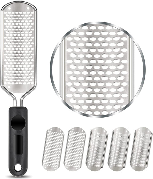 Foot File with Replacement Blades, 6 Pcs Detachable Foot File Callus Remover for Feet Scrubber Hard Skin Remove Stainless Steel for Wet and Dry Feet