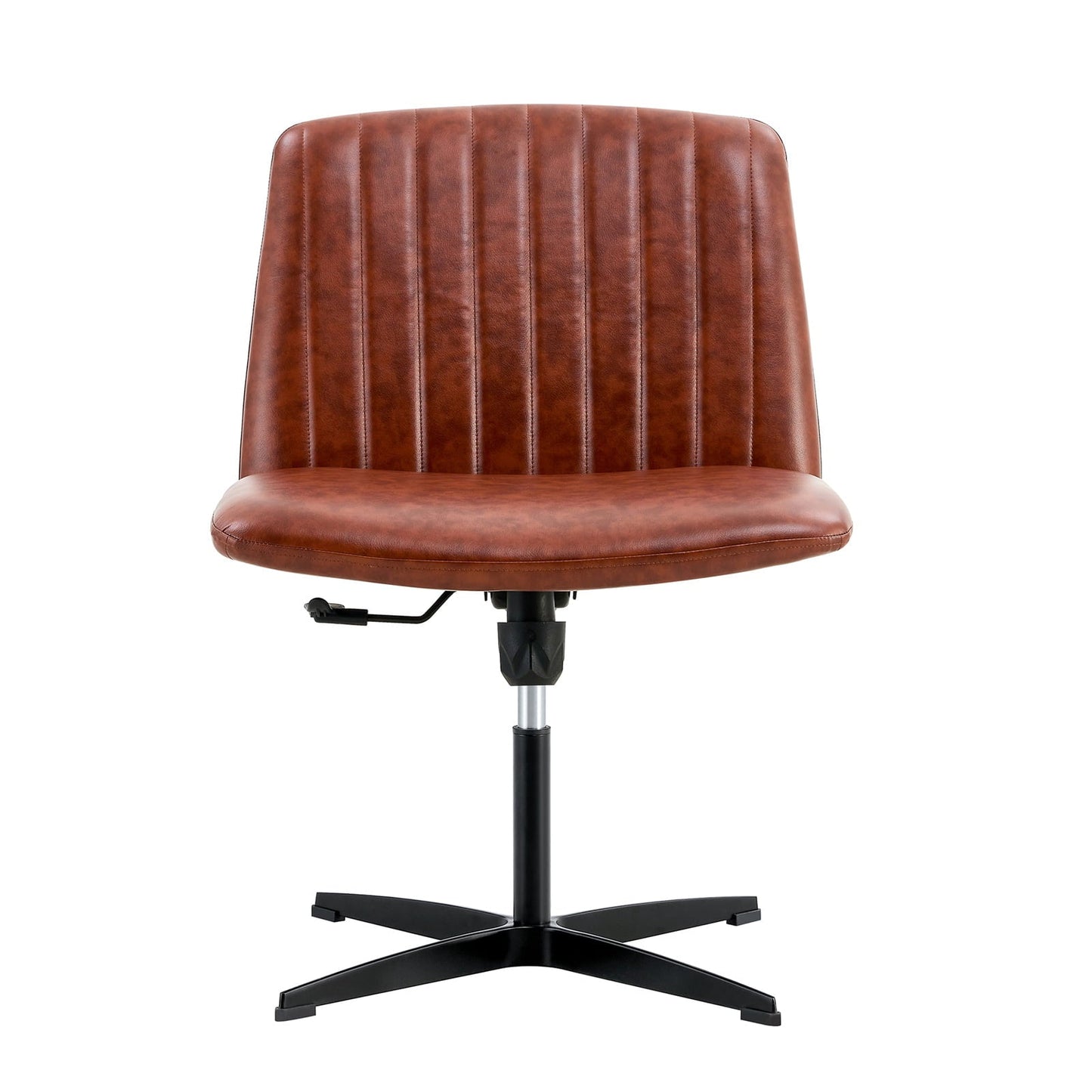 Swivel Office Chair, Height Adjustable Home Computer Desk Chair with Metal Base & No Wheels, Modern PU Upholstered Armless Vanity Chair Task Chair for Living Room Bedroom Office, Brown