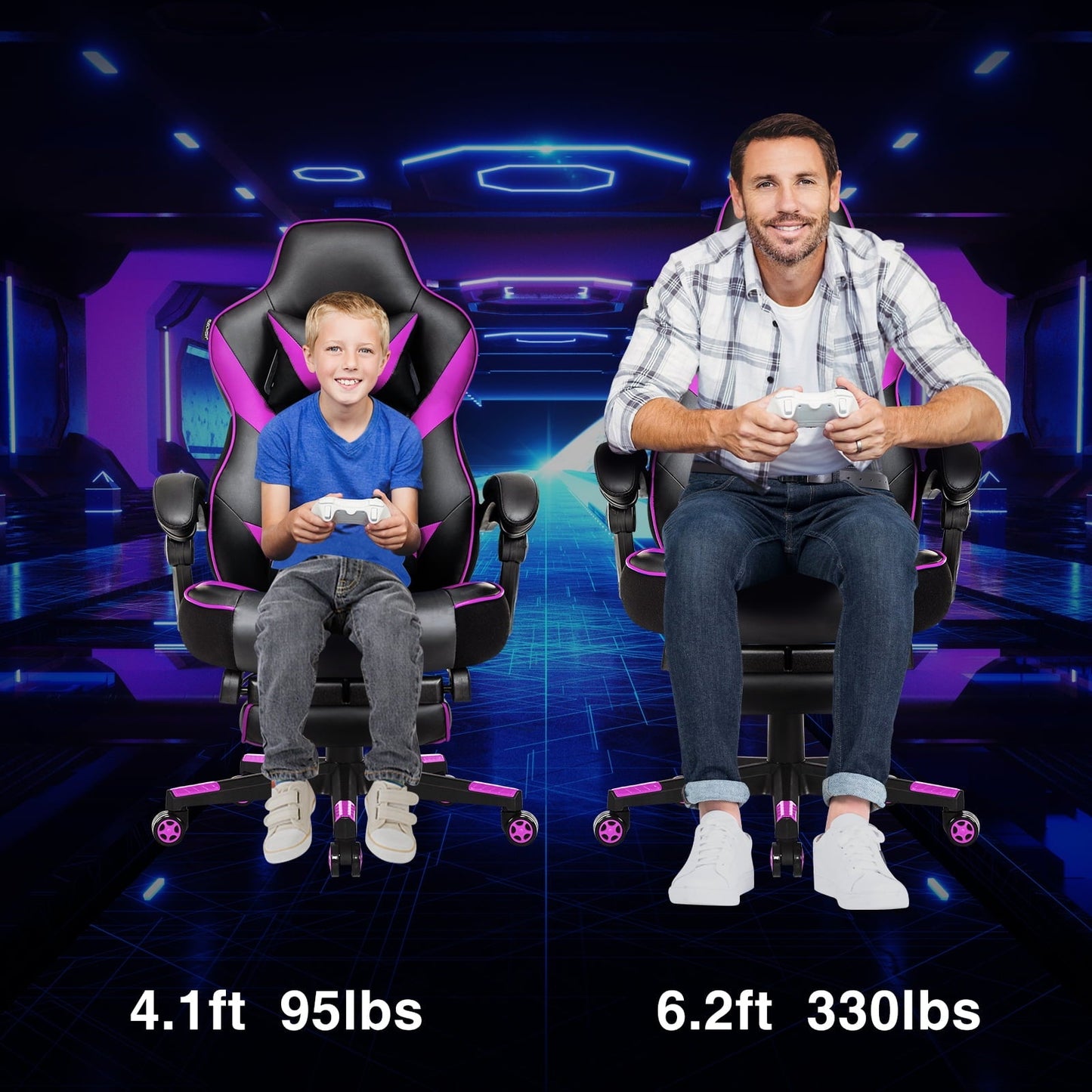 FULLWATT Video Gaming Chair Office Chair Ergonomic PC Computer Chair Reclining Racing Chair with High Back Swivel Executive Office Desk Chair with Extendable Footrest Adjustable Lumbar Pillow Puple