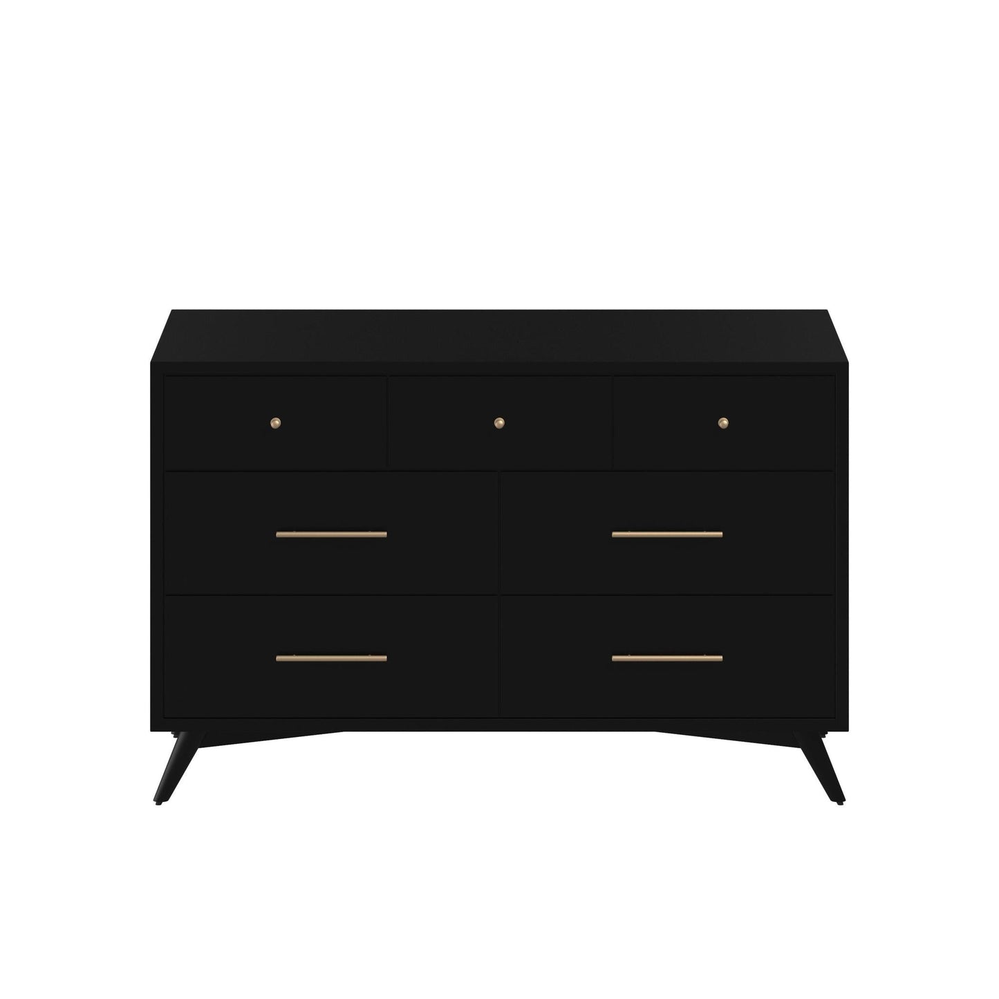 Skyline Decor Flynn Mid Century Modern 7 Drawer Dresser, Black