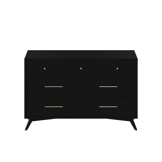 Skyline Decor Flynn Mid Century Modern 7 Drawer Dresser, Black