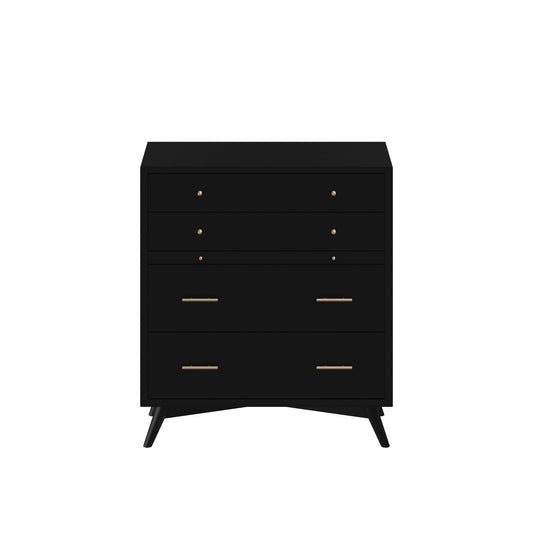 Skyline Decor Flynn Mid Century Modern 4 Drawer Multifunction Chest w/Pull Out Tray, Black