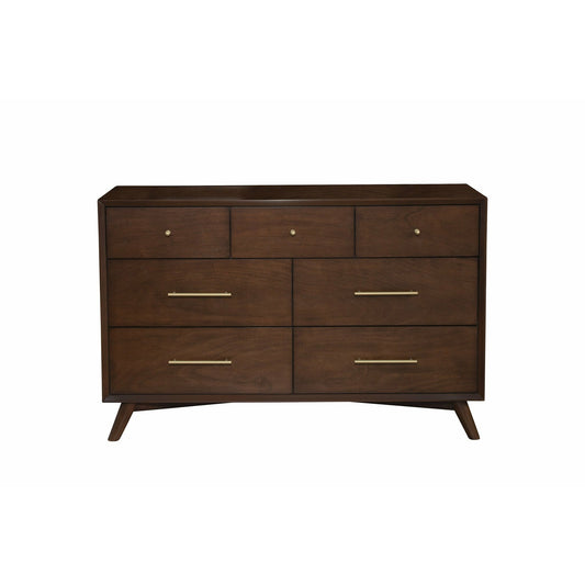 Skyline Decor Flynn Mid Century Modern 7 Drawer Dresser, Walnut