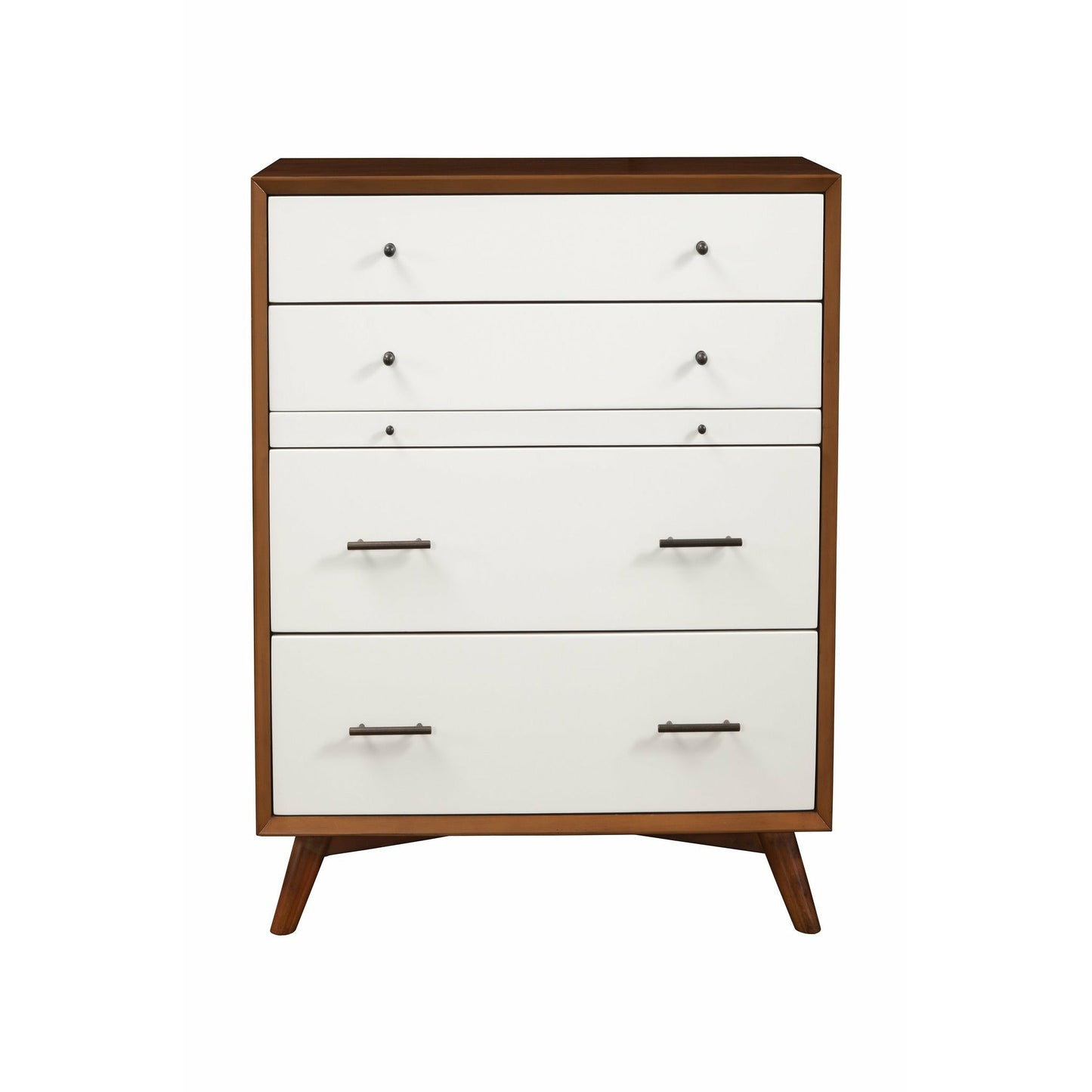 Skyline Decor Flynn Mid Century Modern 4 Drawer Two Tone Multifunction Chest w/Pull Out Tray, Acorn/White