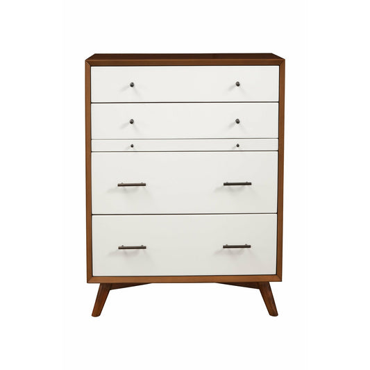 Skyline Decor Flynn Mid Century Modern 4 Drawer Two Tone Multifunction Chest w/Pull Out Tray, Acorn/White