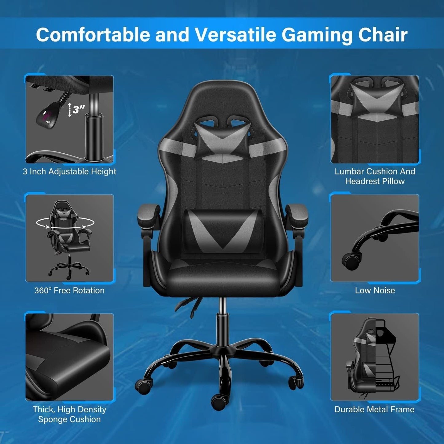 Dubbin Gaming Chair Office Chair High Back Computer Chair PU Leather Chair, Black