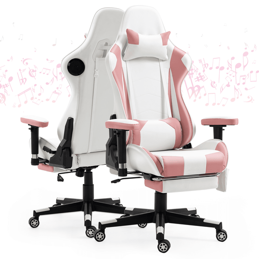AVAWING Pink Gaming Chairs, Gaming Chair with Speakers, Cute Computer Gaming Chair with Lumbar Support, Headrest and Footrest, Ergonomic Office Chair Desk Chair with Adjustable High Back for Girl