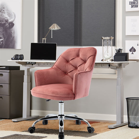 Accent Chair for Home Office, Modern Upholstered Office Chair with 360 Degree Swivel, Velvet Fabric, Bean Paste Red, D2883