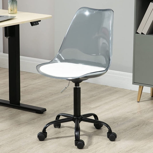 Acrylic Swivel adjustable height Armless Home office Rolling Chair Black+White Cushion