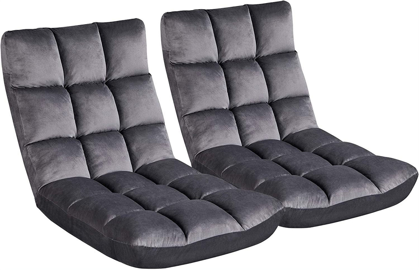 Adjustable 14-Position Floor Chair Folding Lazy Gaming Sofa Chair Cushioned,Floor Folding Chair with Back Support, Padded Sleeper Bed Gray 2PCS