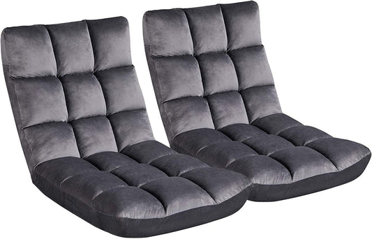 Adjustable 14-Position Floor Chair Folding Lazy Gaming Sofa Chair Cushioned,Floor Folding Chair with Back Support, Padded Sleeper Bed Gray 2PCS