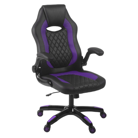 Aon Archeus Gaming Style Computer Desk Chair, Built-In Lumbar Support, Flip-Up Arm, Lock/Tilt 360 Swivel, 300 lb. max - Black & Purple