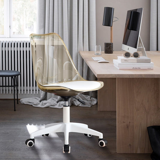 Armless 360 ¡ãSwivel Computer Chair with 5 Wheels, Modern Home Office Desk Chair, Make Up Chair for Living Room, Bed Room and Hotel, Brown Plastic