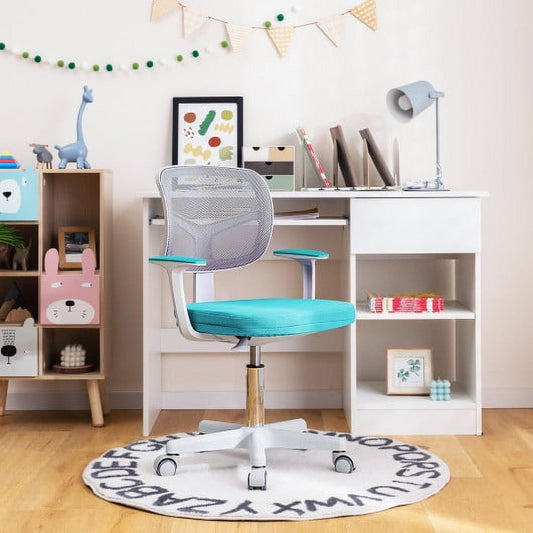 Auto Brake Casters for Kids-Turquoise Adjustable Desk Chair