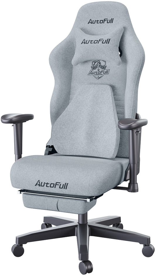 AutoFull Gaming Office Desk Ergonomic Lumbar Support, Racing Style fabric High Back Adjustable Swivel Task Chair with FootrestGrey
