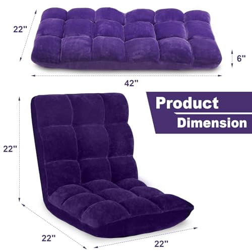 Avocahom Folding Floor Gaming Chair, Adjustable 14-Position Backrest, 6-Inch Thick Flannel and Skin-Friendly Cotton Sponge, Breathable, Ideal for Gaming, Meditating, Sleeping, Purple