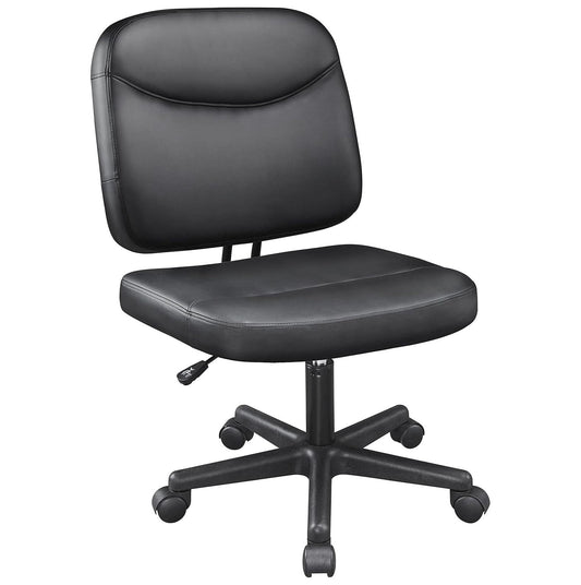 BULYAXIA Task Desk Chair Height Adjustable Chair Computer Faux Leather Chair Without Arms, Black