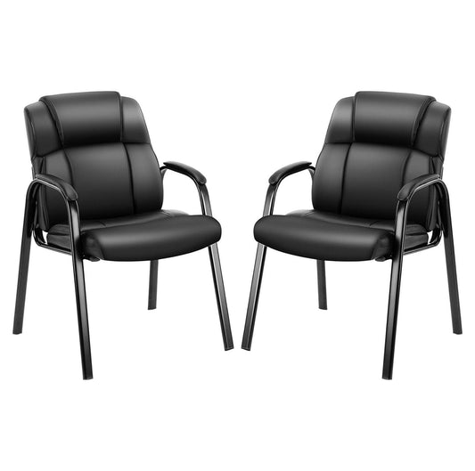 BULYAXIA Waiting Room Chairs Reception Chairs Office Guest Chairs Set of 2, Big and Tall Desk Chair No Wheels Executive Office Chair PU Leather Conference Room Chairs Lobby Chairs with Padded Arms