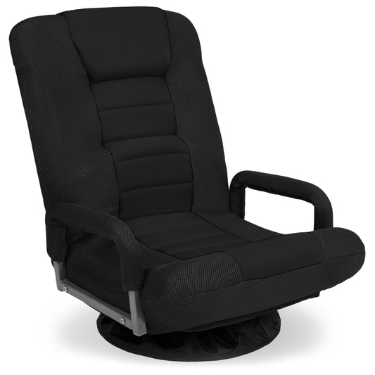 Best Choice Products 360-Degree Swivel Gaming Floor Chair w/ Armrest Handles, Foldable Adjustable Back - Black/Black