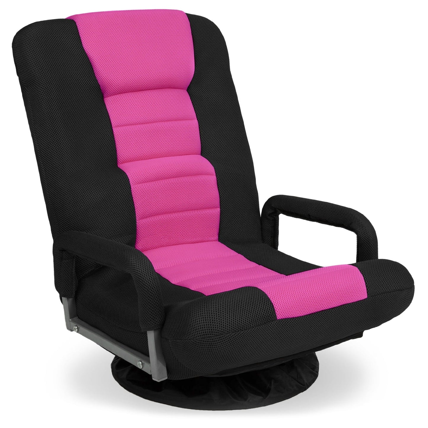 Best Choice Products 360-Degree Swivel Gaming Floor Chair w/ Armrest Handles, Foldable Adjustable Back - Black/Pink