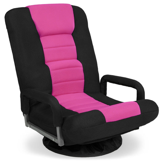 Best Choice Products 360-Degree Swivel Gaming Floor Chair w/ Armrest Handles, Foldable Adjustable Back - Black/Pink