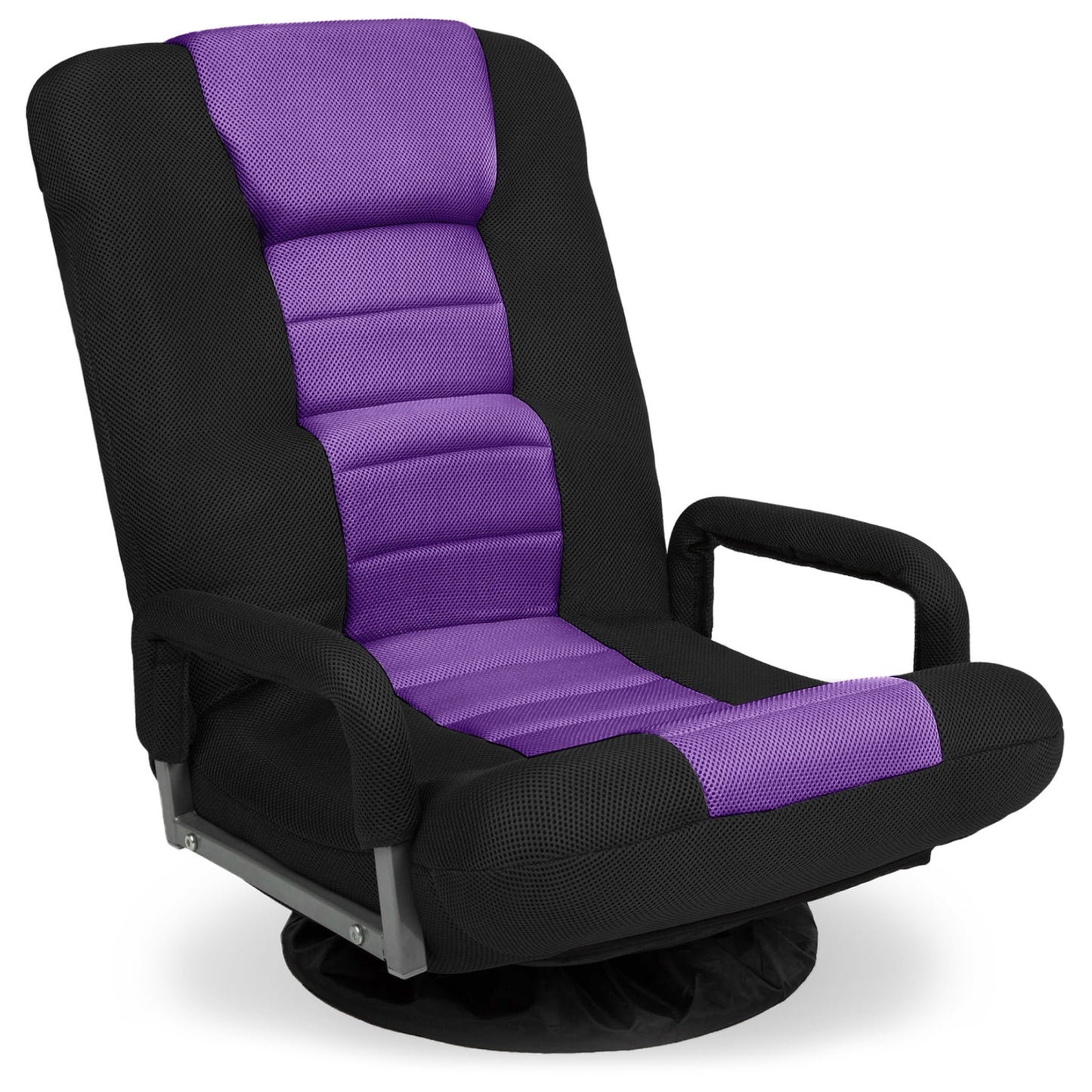 Best Choice Products 360-Degree Swivel Gaming Floor Chair w/ Armrest Handles, Foldable Adjustable Back - Black/Purple