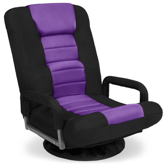 Best Choice Products 360-Degree Swivel Gaming Floor Chair w/ Armrest Handles, Foldable Adjustable Back - Black/Purple