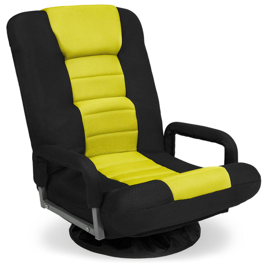 Best Choice Products 360-Degree Swivel Gaming Floor Chair w/ Armrest Handles, Foldable Adjustable Back - Black/Yellow