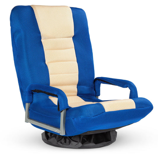 Best Choice Products 360-Degree Swivel Gaming Floor Chair w/ Armrest Handles, Foldable Adjustable Back - Blue/Beige