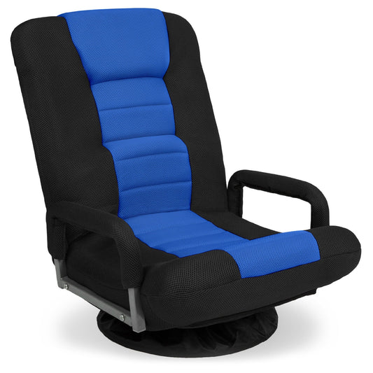 Best Choice Products 360-Degree Swivel Gaming Floor Chair w/ Armrest Handles, Foldable Adjustable Backrest - Black/Blue