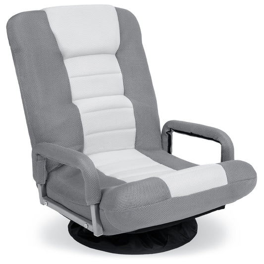 Best Choice Products 360-Degree Swivel Gaming Floor Chair w/ Armrest Handles, Foldable Adjustable Backrest - Gray/White
