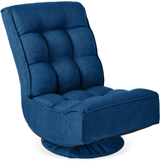 Best Choice Products Folding Floor Gaming Chair for Home, Office w/ 360-Degree Swivel, 4 Positions - Dark Blue