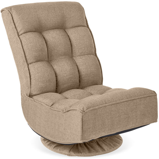 Best Choice Products Folding Floor Gaming Chair for Home, Office w/ 360-Degree Swivel, 4 Positions - Tan