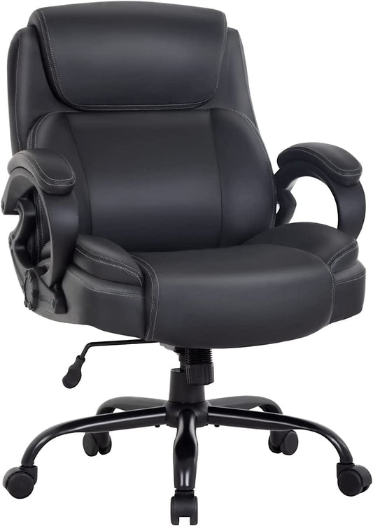 BestOffice Big and Tall Office Chair 400lbs Wide Seat Ergonomic Desk Chair with Lumbar Support Arms High Back PU Leather,Black