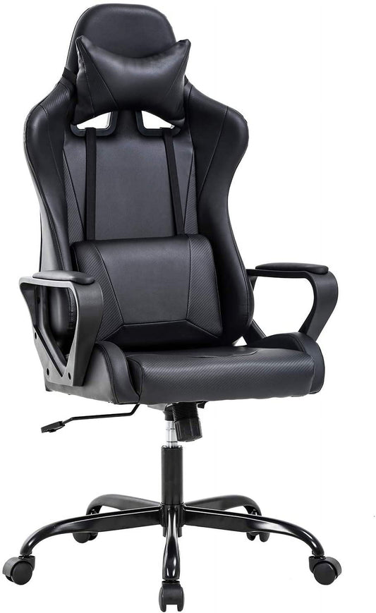 BestOffice Gaming Office Chair PU Leather Ergonomic Swivel Rolling Chair for Adlut(Black)