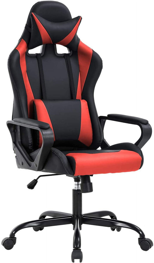 BestOffice Gaming Office Chair PU Leather Ergonomic Swivel Rolling Chair for Adlut(Red)