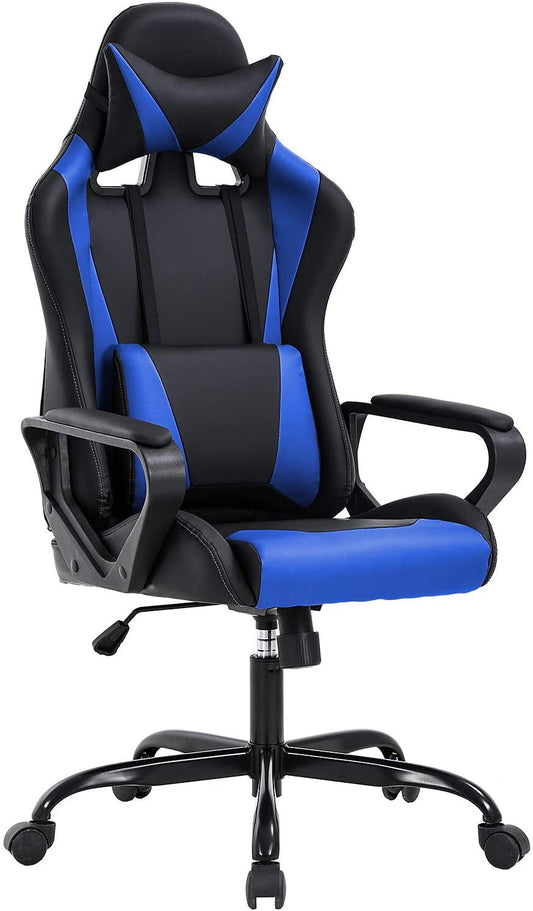 BestOffice Gaming Office Chair PU Leather Ergonomic Swivel Rolling Chair for Adluts (Blue)