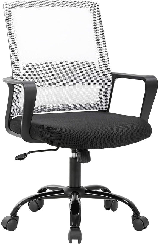 BestOffice Home Office Chair Ergonomic Desk Chair Swivel Rolling Computer Chair Executive Lumbar Support Task Mesh Chair Adjustable Stool(White)