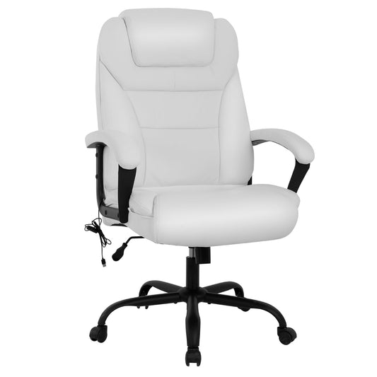 BestOffice Large height 500 pounds wide seat ergonomic table and chair with lumbar support armrest headrest massage office chair adult rotating PU leather computer chair (white)